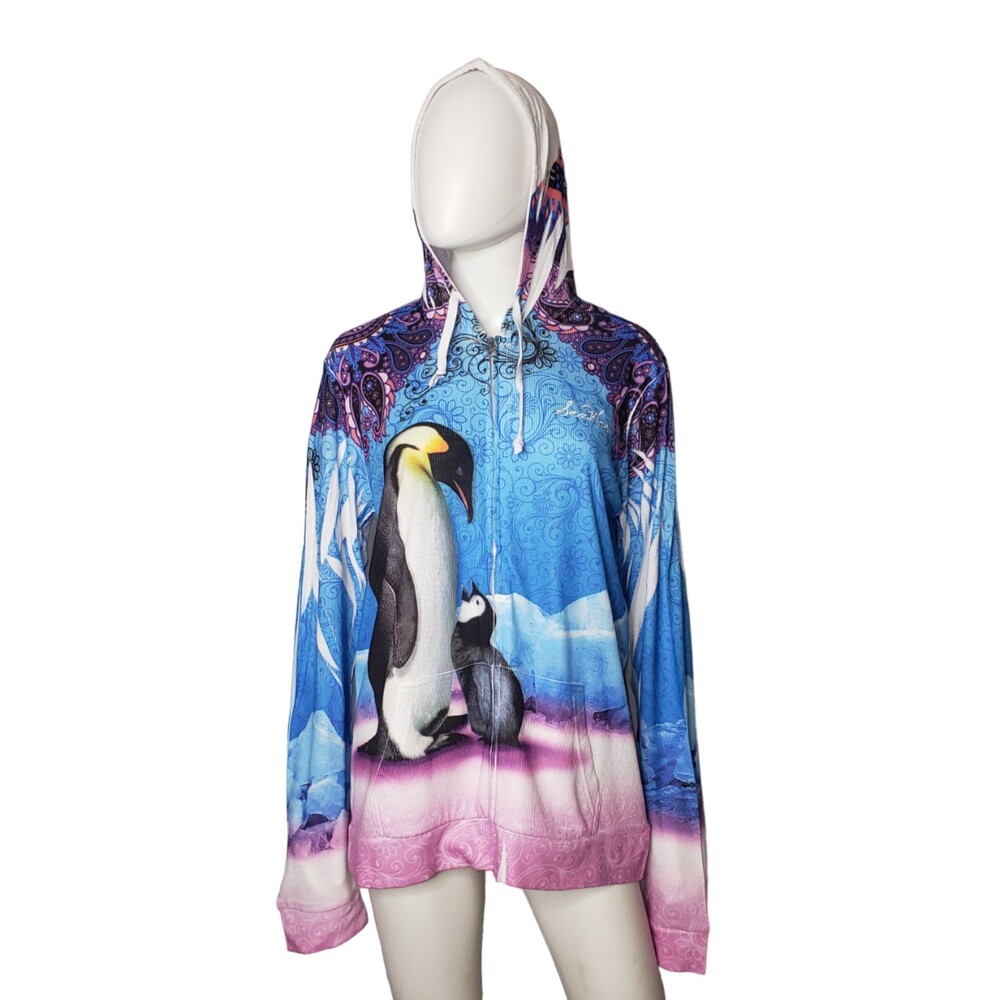Sea World All Over Print Penguins Light Weight Full Zip Hoodie Plus Size XXL